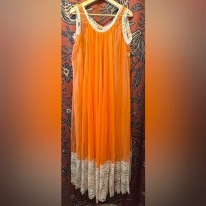 Vintage Miss Elaine Peach Lace-Trim Sleeveless Slip Dress